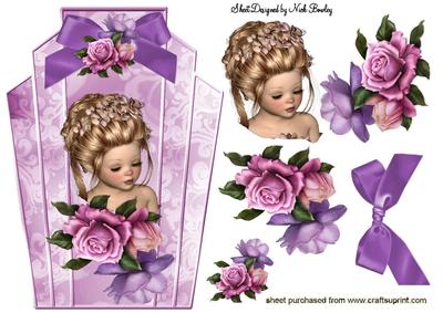 Pretty Girl with Lilac/pink Roses Art Deco Topper
