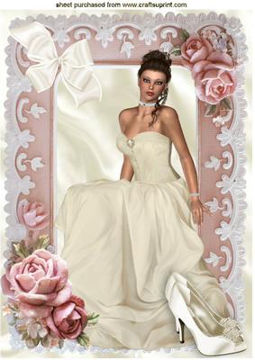 Pretty Lady in Cream Gown with Pink Roses A4