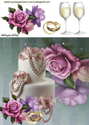 Pink & Lilac Roses with Wedding Cake 8x8