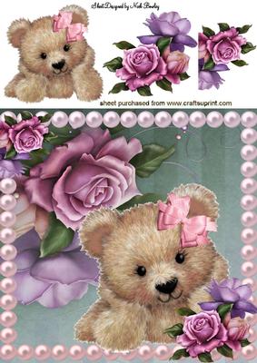 Cute Fuzzy Bear in Pearl Frame with Roses 8x8