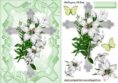 Pretty Silver Cross with White Lilies