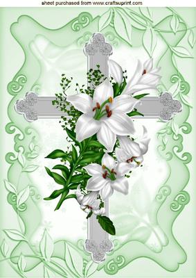 Pretty Silver Cross with White Lilies A4
