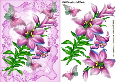 Pretty Pink Lilies with Butterflies