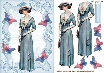 Vintage Lady in Blue with Butterflies