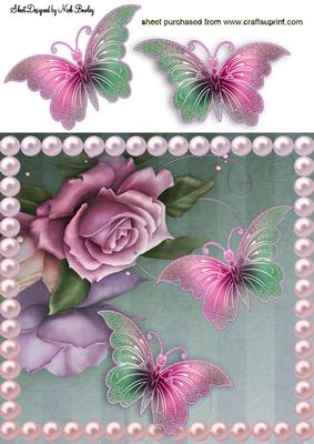 Pink Roses with Butterflies in Pearl Frame 8x8