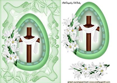 Egg with Wooden Cross and White Lilies