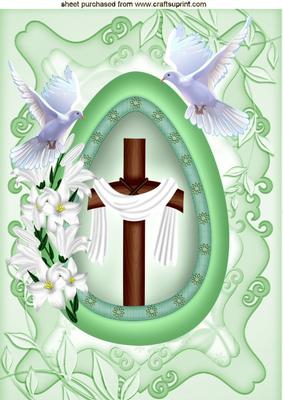 Egg with Wooden Cross, Lilies & Doves A4