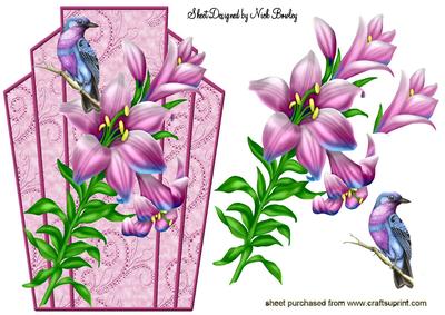 Pink Lilies with Pretty Bird Art Deco Topper