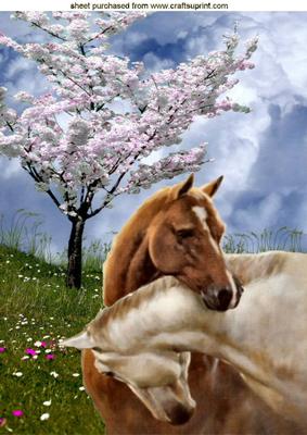 Spring Day Vintage Horses in the Meadows A4