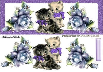 Vintage Kittens with Blue Roses Dl