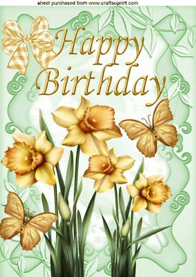 Yellow Daffodils with Gingham Bow & Butterflies A4
