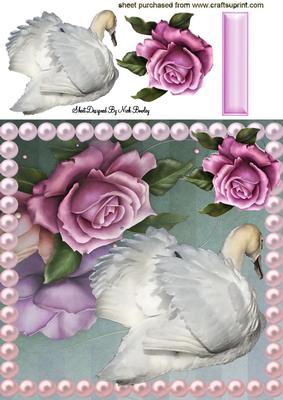 Pretty White Swan with Pink Roses 8x8