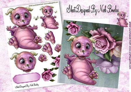 Little Pink Dragon, with Pink Roses 8x8 Mini Kit