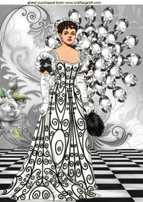 Vintage Lady in Black/white Gown with Diamonds A4