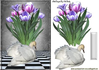 White Swan with Pink/purple Tulips Fantasy