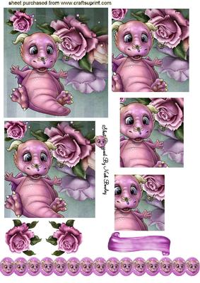 Cute Pink Dragon with Pink Roses Pyramids