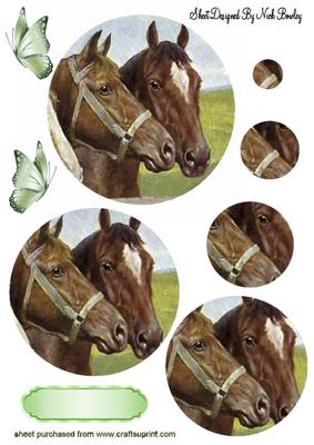 Horses with Green Butterflies Oval Pyramids