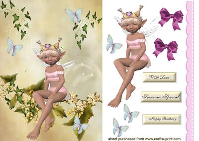 Cute Little Faerie Sitting on a Flowered Branch