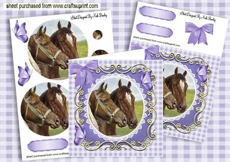 Horses in Purple Gingham and Lace with Bow 8x8 Mini Kit