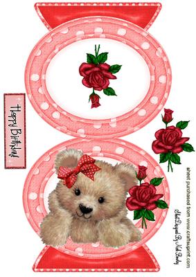 Fuzzy Bear with Rose and Gingham Bow Quick Card