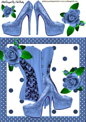 Pretty Blue Basque with Shoes & Roses 8x8