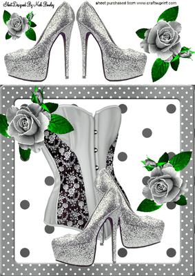 Pretty Silver Basque with Shoes & Roses 8x8