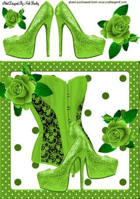 Pretty Lime Green Basque with Shoes & Roses 8x8