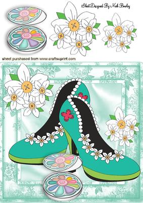 Pretty Turq Shoes with Daisies 8x8