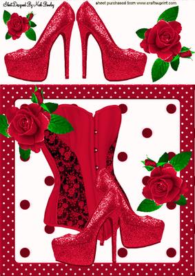 Pretty Red Basque with Shoes & Roses 8x8
