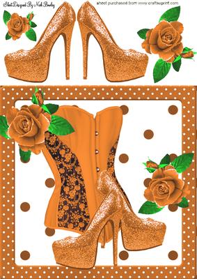 Pretty Orange Basque with Shoes & Roses 8x8
