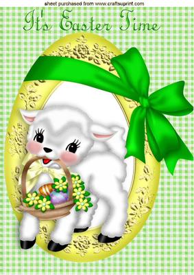 It's Easter Time! Little Lamb with Cute Basket of Eggs A4