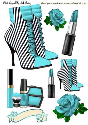 Turq Stripe Boot with Makeup and Rose A4