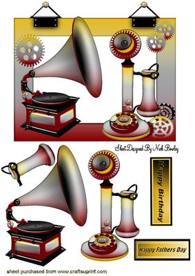 Old Gramophone and Phone in Steampunk