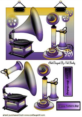 Old Gramophone and Phone in Purple Steampunk