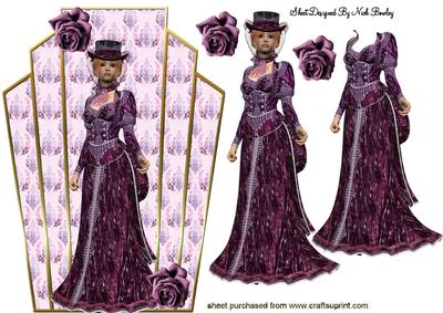 Vintage Lady with Purple Roses Art Deco Topper