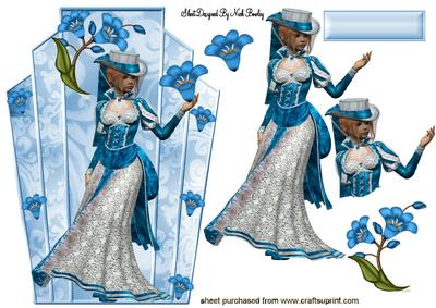 Pretty Lady with Turq Flower in Art Deco Toppers