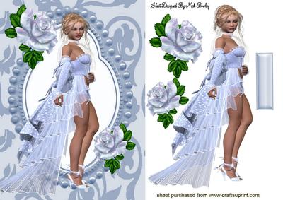 Pretty Lady in Lace with Roses, & Bead Frame