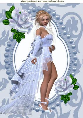 Pretty Lady in Lace with Roses & Bead Frame A4