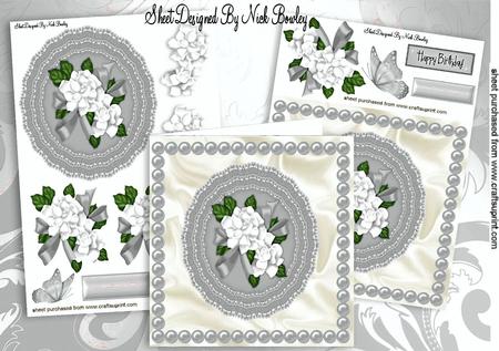 Silver Lace Doilie, White Roses, & Pearls 8x8 Mini Kit