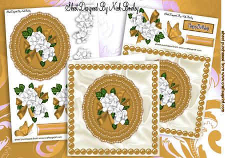 Gold Lace Doilie, White Roses, Bows & Pearls Mini Kit