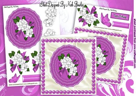 Pink Lace Doilie with White Roses, Bows & Pearls 8x8 Mini Ki
