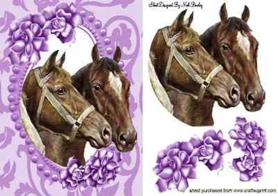 Horses in Bead Frame with Lilac Flowers