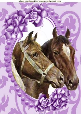 Horses in Bead Frame with Lilac Flowers A4