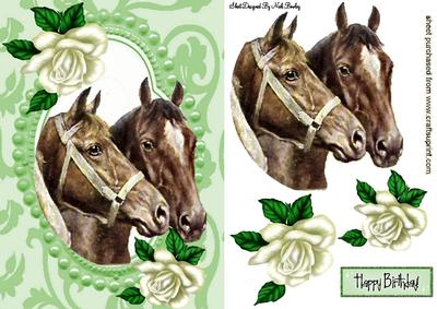 Horses in Bead Frame with Cream Roses