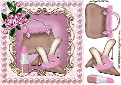 Gorgeous Fluffy Shoes, Handbag, & Roses with Pearls 8x8