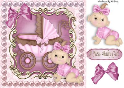 Pram, with Crawling Baby Girl 8x8