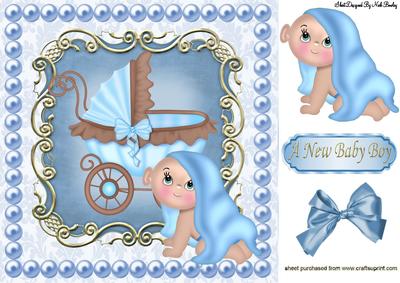 Pram with Baby Boy in Pearl Frame 8x8