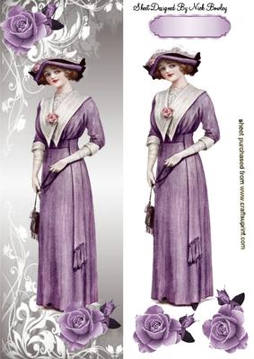 Pretty Vintage Lady with Lilac Roses Tall Dl