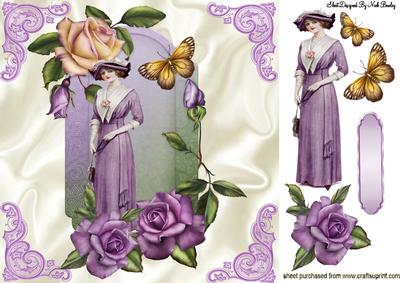 Pretty Lilac Roses and Peach with Vintage Lady 8x8