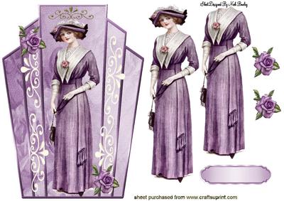 Elegant Vintage Lady with Lilac Roses Art Deco Topper